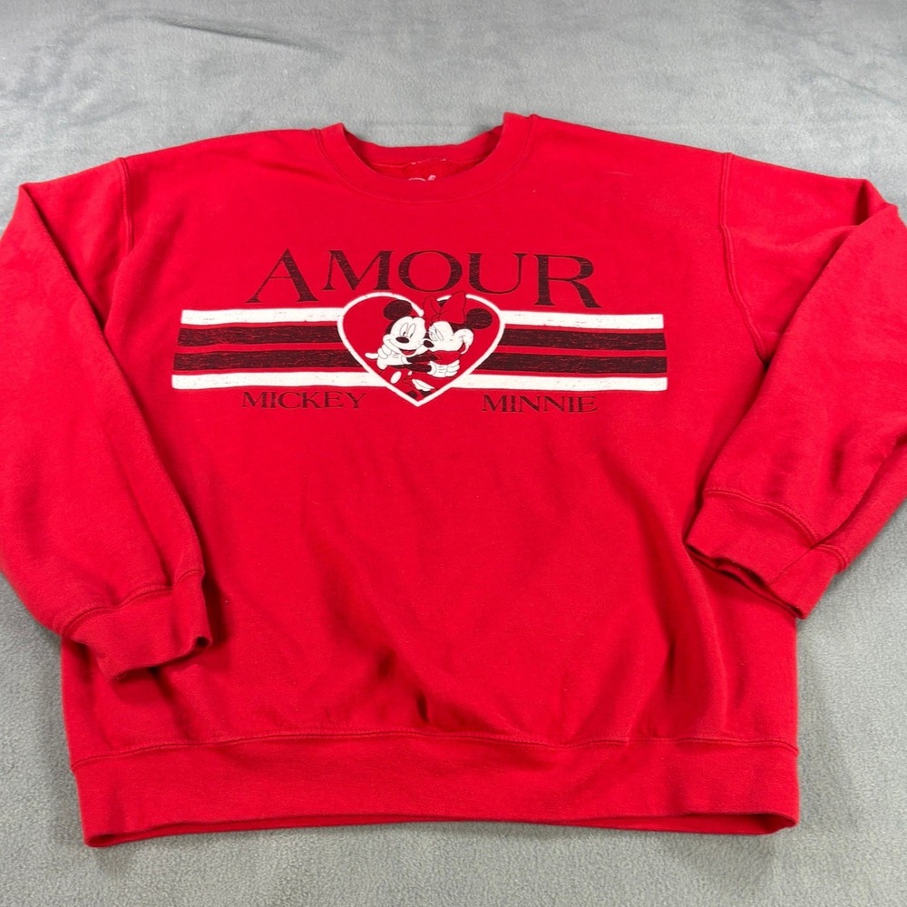 Disney Mickey‎ Minnie Mouse Amour Sweatshirt Red Crewneck JT22386 Mens Medium